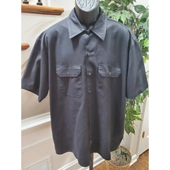 Dickies Men Solid Black Polyester Short Sleeve Collared Button Down Shirt XL - Picture 3 of 8